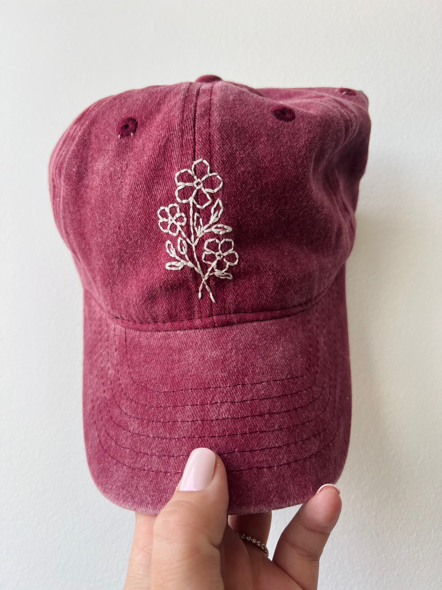 Hand Embroidered Ball Cap - Merlot