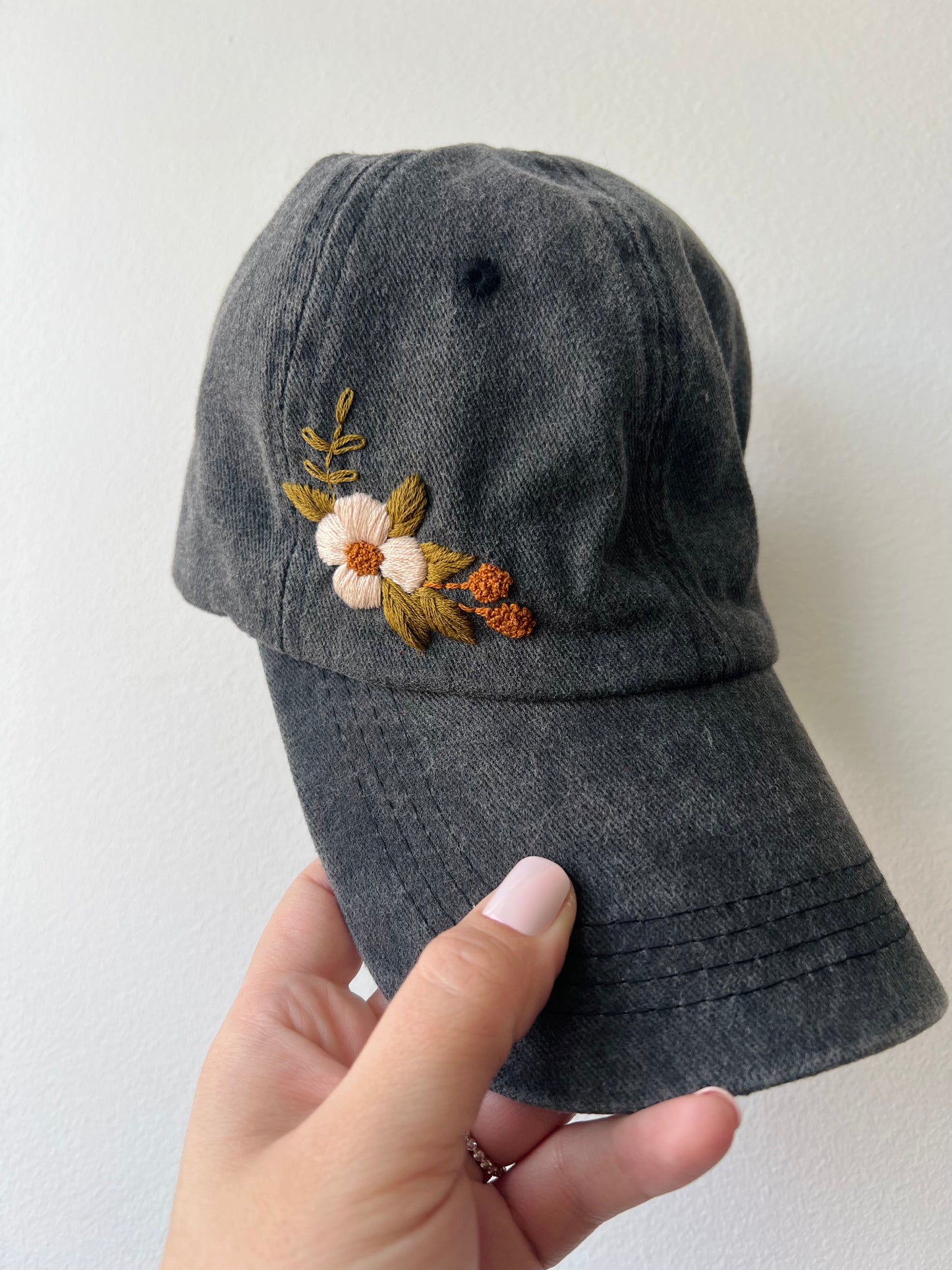 Hand Embroidered Ball Cap - Charcoal