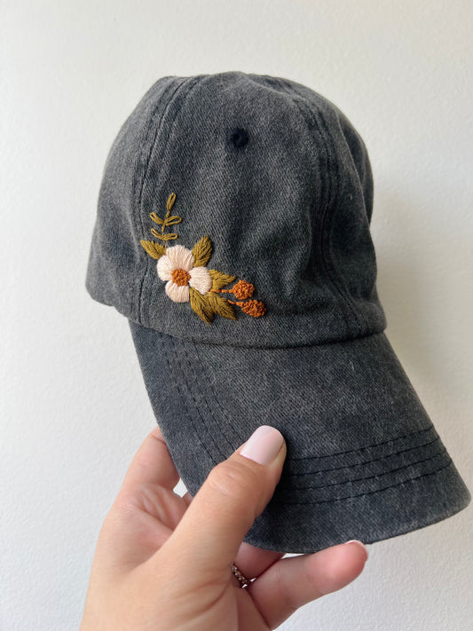 Hand Embroidered Ball Cap - Charcoal