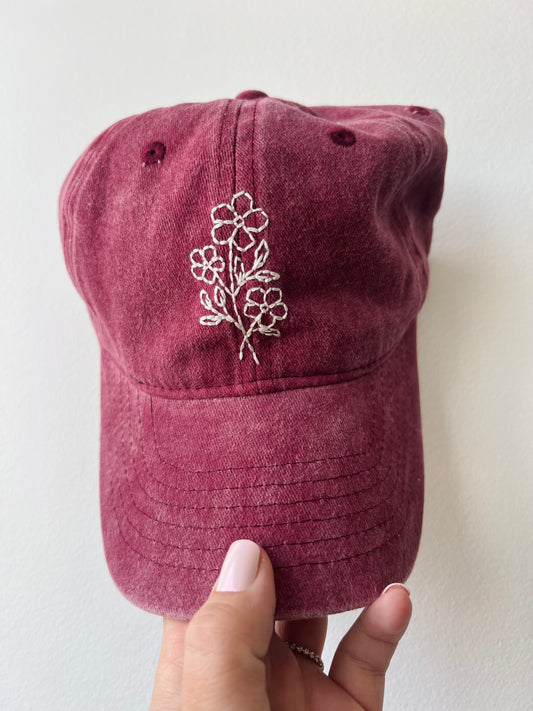 Hand Embroidered Ball Cap - Merlot