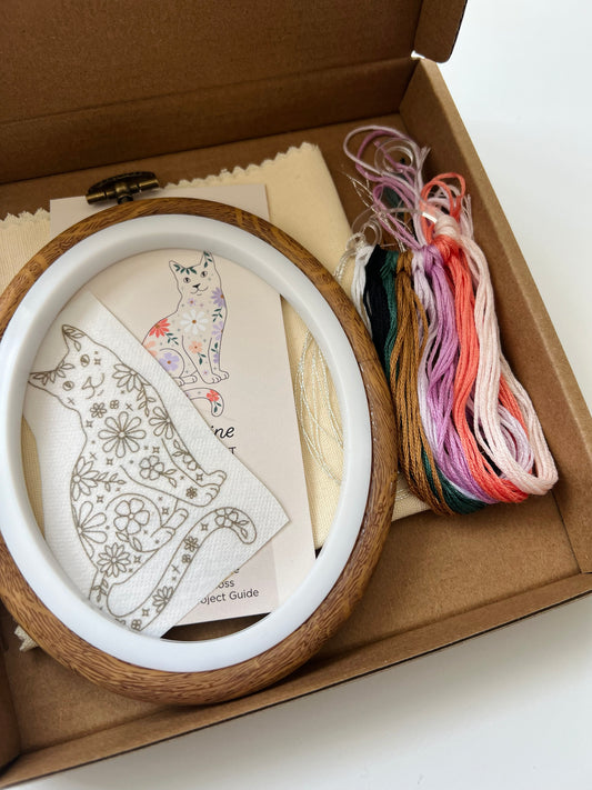 Floral Feline Hand Embroidery Kit