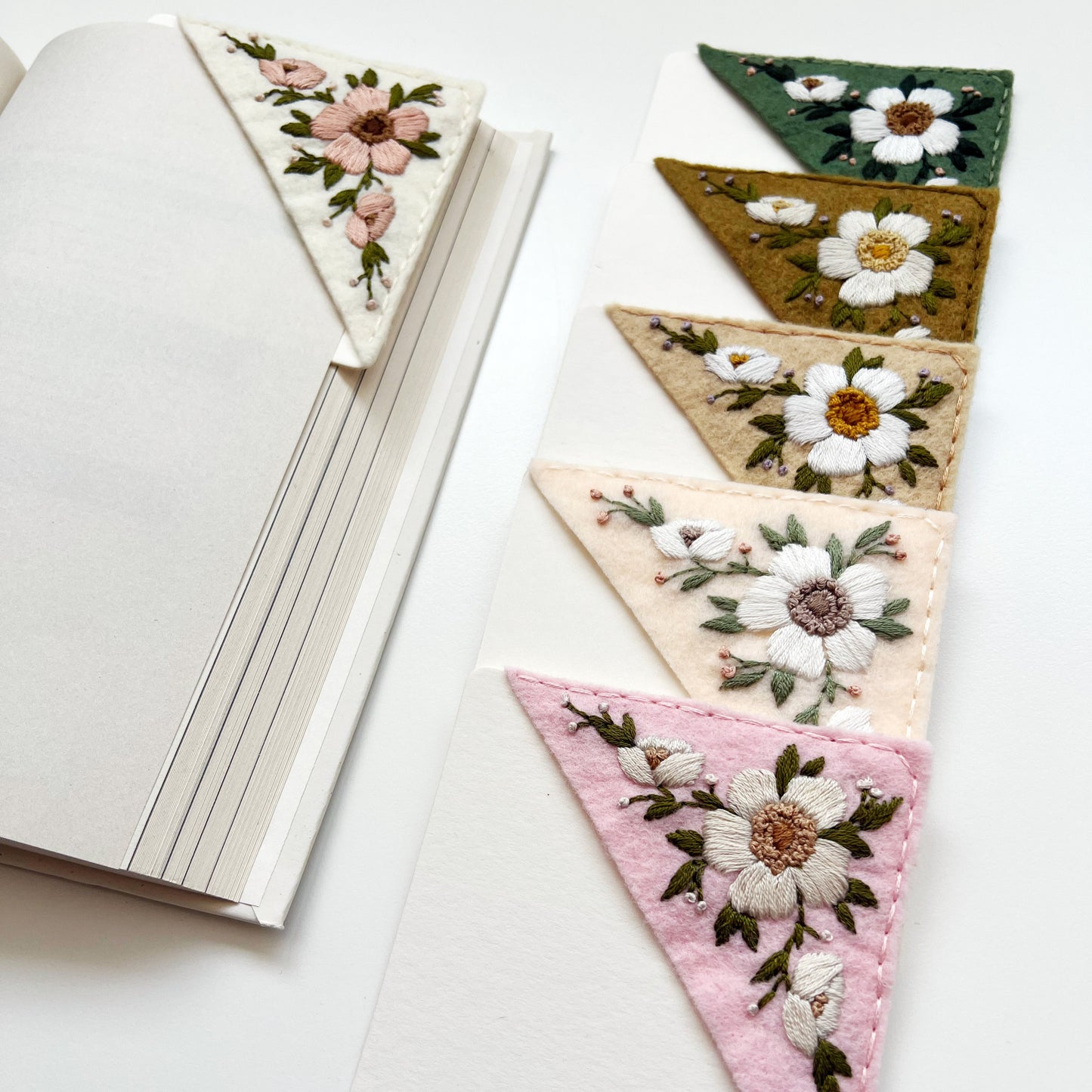 Hand Embroidered Bookmark - Soft Blush