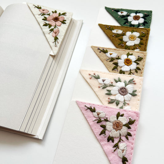 Hand Embroidered Bookmark - Soft Blush