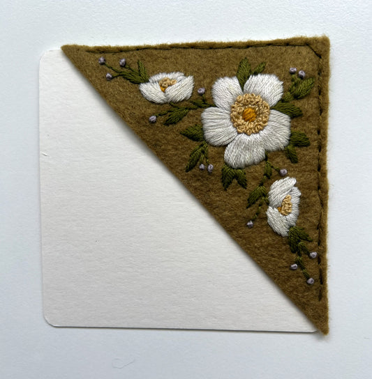 Hand Embroidered Bookmark - Olive Gold