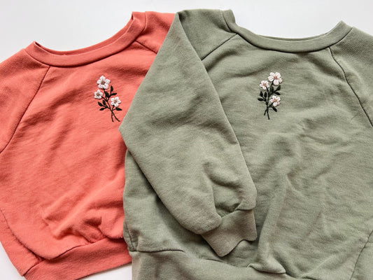 Hand-Embroidered Sweatshirt + Bloomers Set - Sage Green