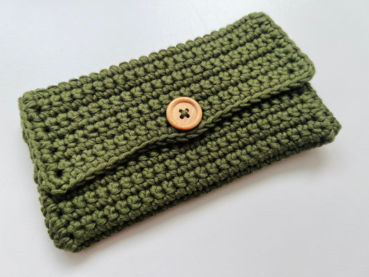 Hand-Crocheted Pouch - Olive Green
