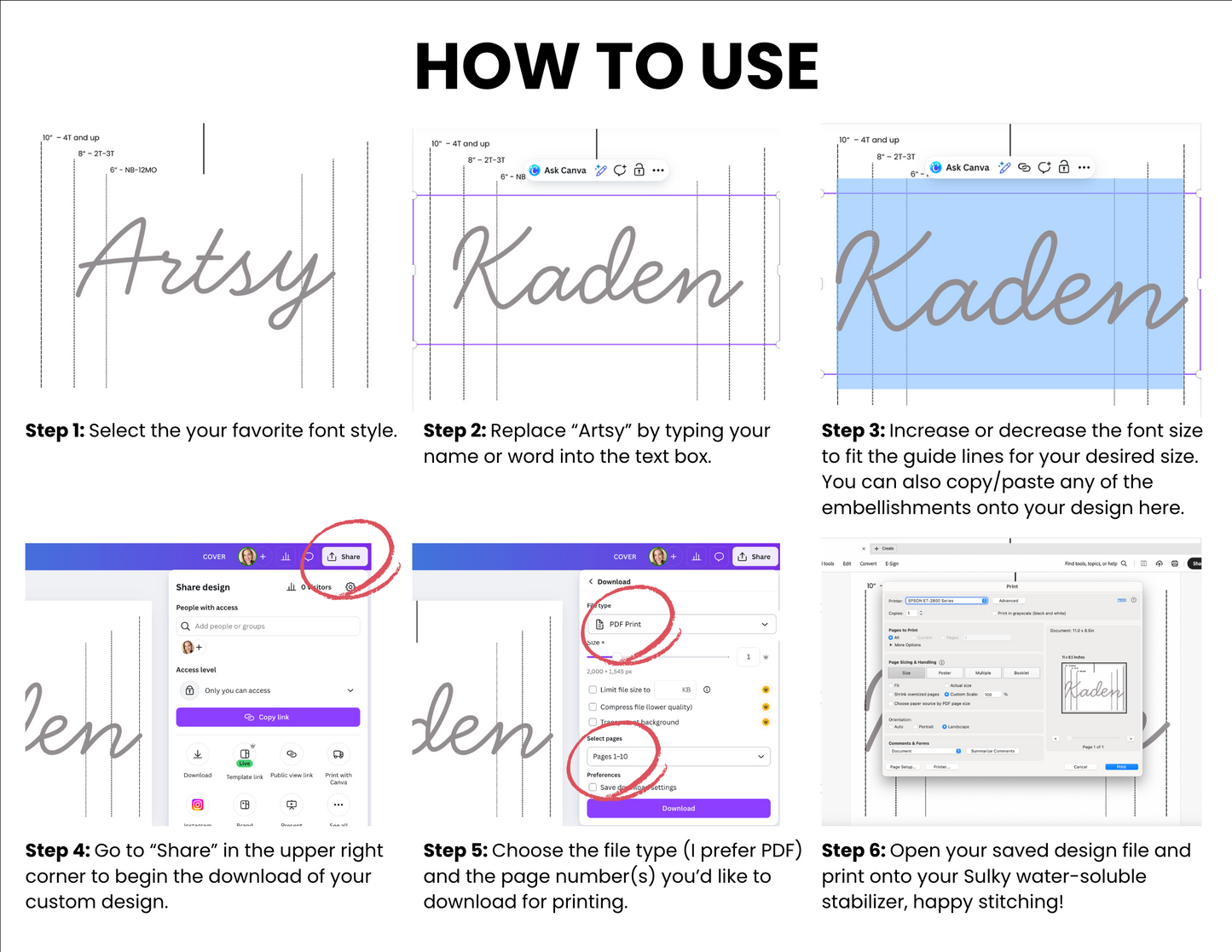 DIY Embroidery Name Design | Canva Template