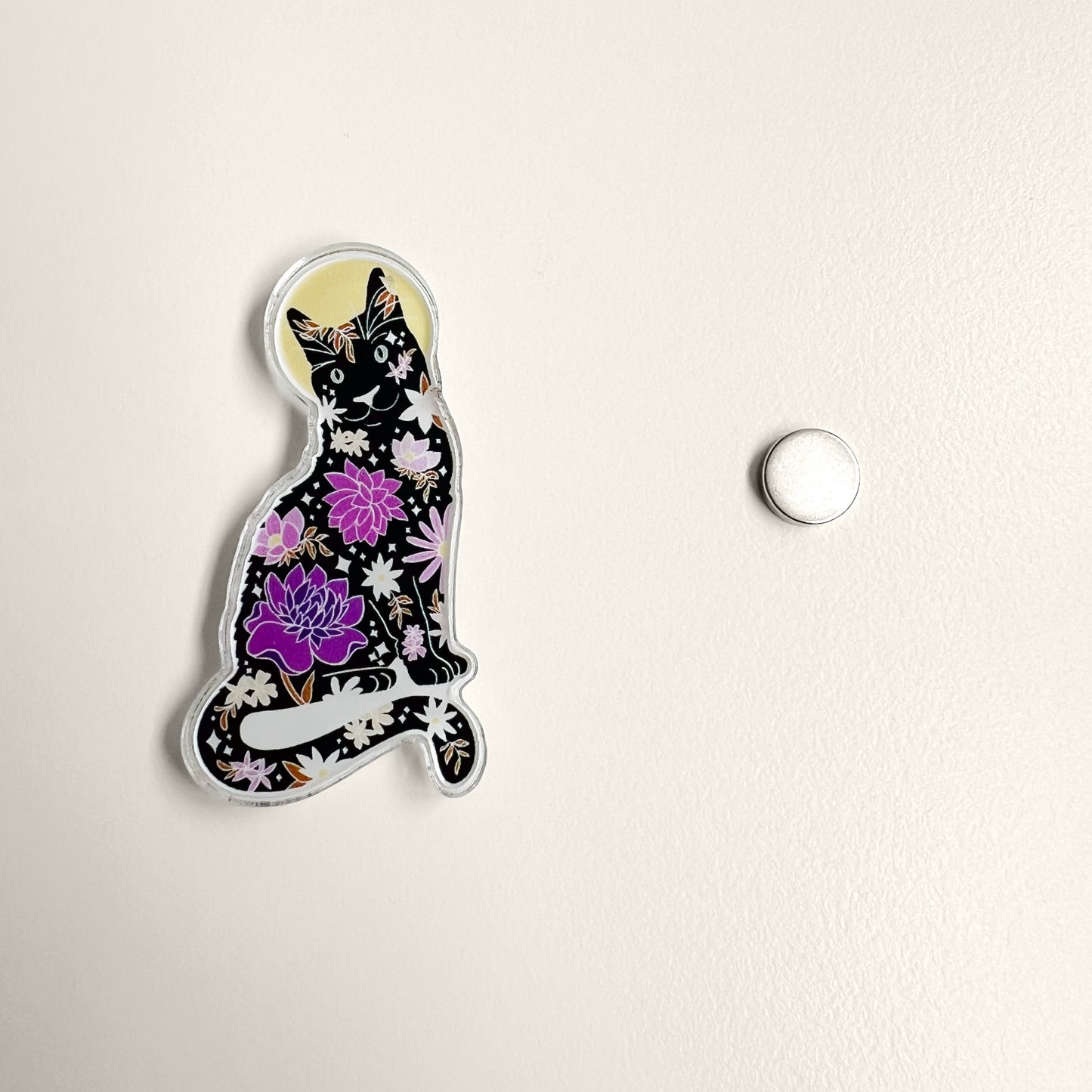Purple Floral Black Cat Needle Minder