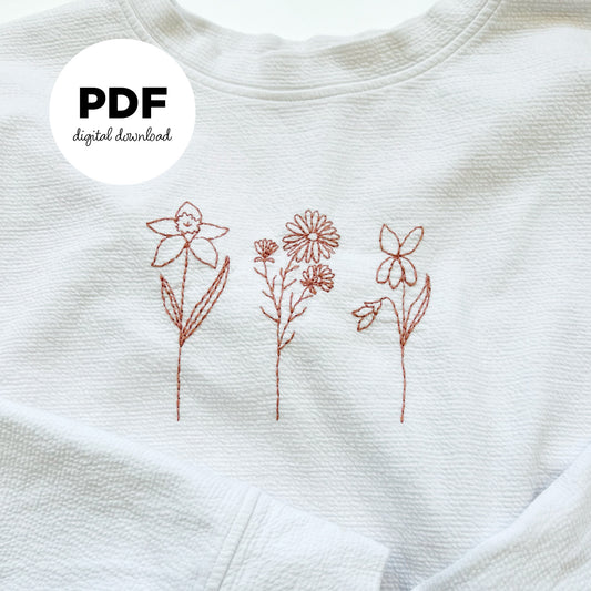 Birth Month Flower PDF Embroidery Pattern Set