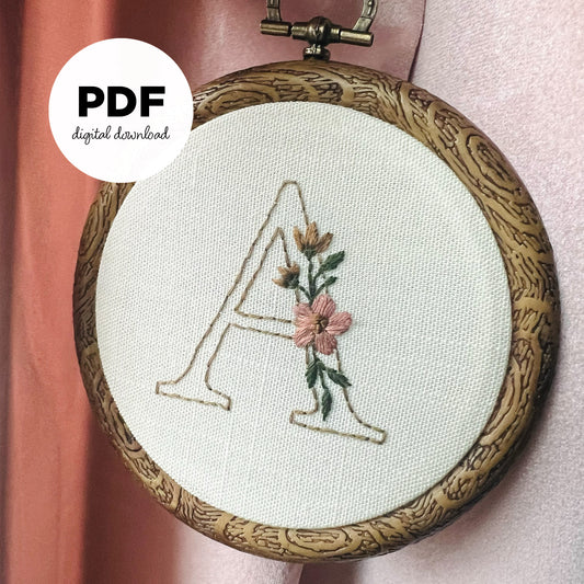 Floral Monogram Embroidery PDF Pattern Set