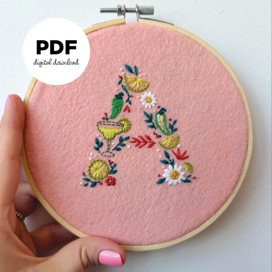 Spicy Margarita Monogram Embroidery PDF Pattern Set | Full Alphabet