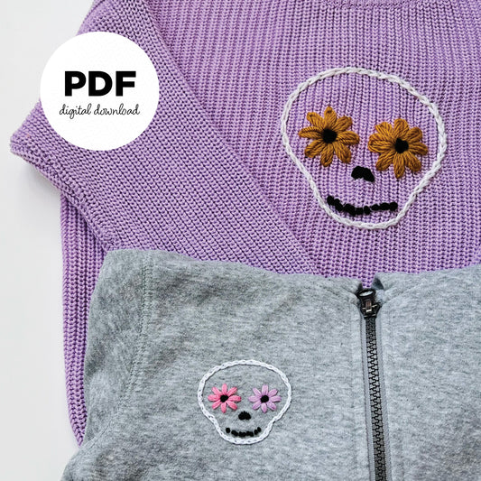 Floral Sugar Skull Embroidery PDF Pattern